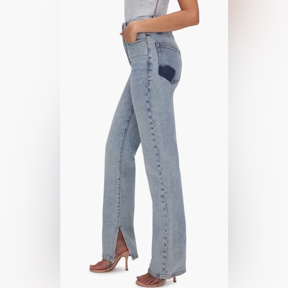 Good American Good Boy Split Hem High Waist Straight Leg Jeans - Picture 3 of 6